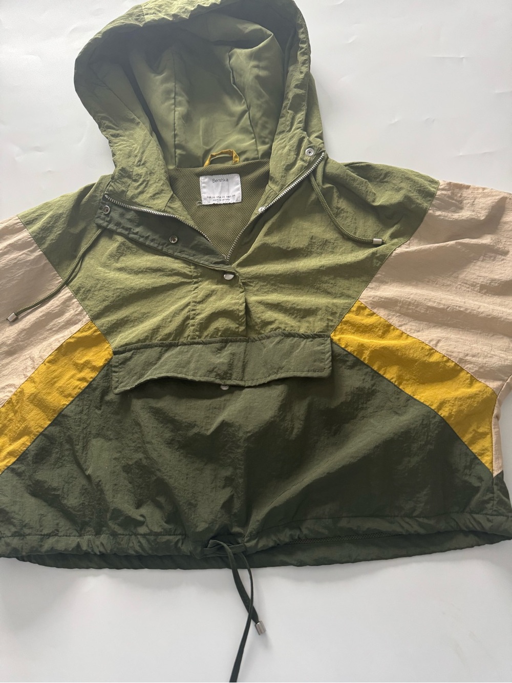 Bershka Olive Green Colorblock Hooded Bomber Jacket - Picture 3 of 8